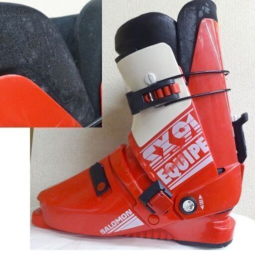 約26.5cm 340mm SALOMON SX91 EQUIPE サロモン エキップ スキー ブーツ レッド×ホワイト 昭和名品 靴