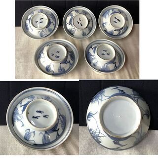 e444 古伊万里 蓋茶碗 5客 染付 飯茶碗 江戸時代