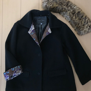 美品☆Peyton place ウールコート 襟ファー着脱可 サイズ9 ネイビー　ペイトンプレイス の画像