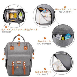 【4/18まで】値引き！限定1点　マザーズバッグ リュック 保温ポケット 大容量　グレーの画像