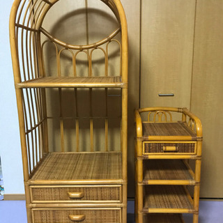 籐ラック2つ　籐タンス2つ　の画像