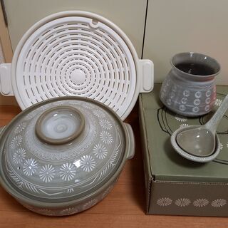 三島　銀峰　土鍋　10号　鍋野菜盛りざる　ジャンボレンゲ　灰汁入れ壺　