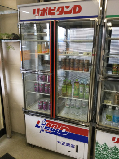 中古　冷蔵ショーケース　幅93　　奥行59　　高さ186　 （ｃｍ）　リポビタンD(青色系)   100V