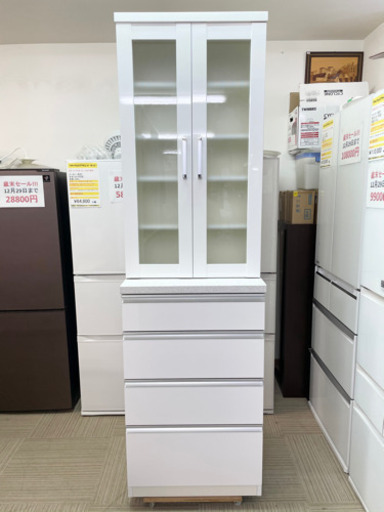 値下げ致しました‼️【超美品‼️】高級♪ 日本製(共和産業) 60cm幅スリムカップボード 食器棚 キッチン収納家具 艶ありホワイト♪