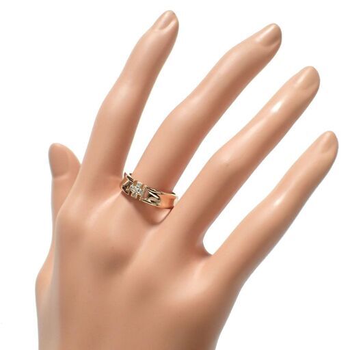 E395 K18 PG 4.2g ダイヤ 0.06ct クロス 十字架 リング 13.5号