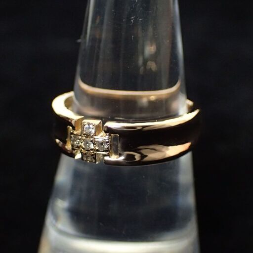 E395 K18 PG 4.2g ダイヤ 0.06ct クロス 十字架 リング 13.5号