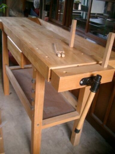 【再！　大幅！値下げしました】木製作業台　　約150×50×85　多機能　ＤＩＹ　木工　作業台　バイス