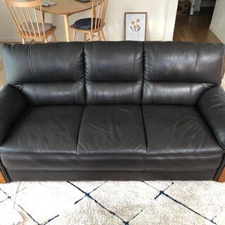 【美品】3人掛け　本皮ソファー　ダークブラウン
