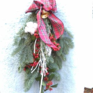 クリスマス飾り☆クリスマススワッグ🎅 生花 オレゴンモミ使用①赤系