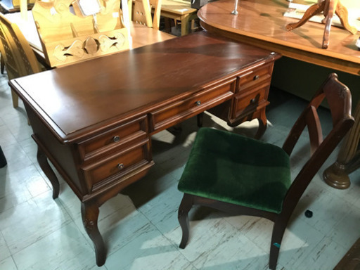 JF01346 書斎机 ロココ調 猫脚 アンティーク