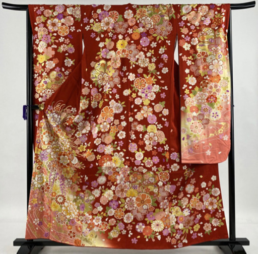振袖 美品 名品 牡丹 桜 金彩 ラメ 赤 袷