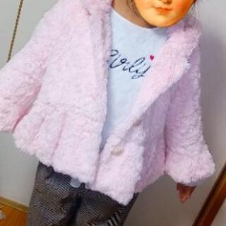 試着のみ♡夢ふわピンクなシャギーファーコート★メゾピアノmezzopiano★135cm★裾と袖フレアでオシャレ…アウター、フォーマルにも♪の画像