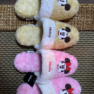 もこもこミッキー&ミニー、スリッパ　　新品　お値下げしました！