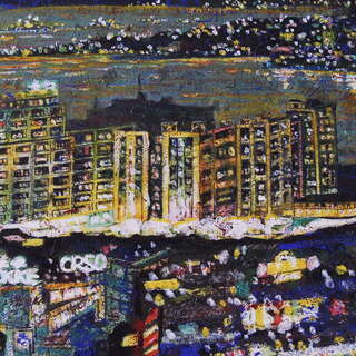 4183 アクリル画 夜景 風景画 作者不詳 浩壽 額装 D39.1×W52.1cm 愛知県岡崎市 直接引取可の画像