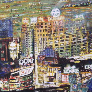 4183 アクリル画 夜景 風景画 作者不詳 浩壽 額装 D39.1×W52.1cm 愛知県岡崎市 直接引取可の画像