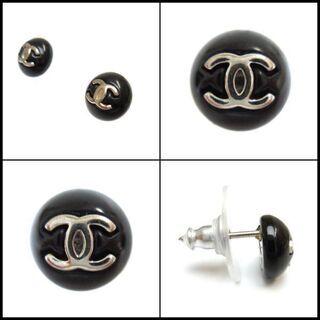 CHANEL シャネル ココマーク ピアス 黒 消毒済み シルバー ブラックの画像
