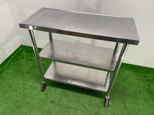 業務用　ステンレス　キャスター付き　作業台　ワゴンカート　3段　W900xD400xH850mm