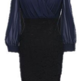 ネットフリーマーケット★DressLineビショップスリーブ シフォントップス コードレーススカート ドッキング ワンピース ドレス　サイズM★の画像