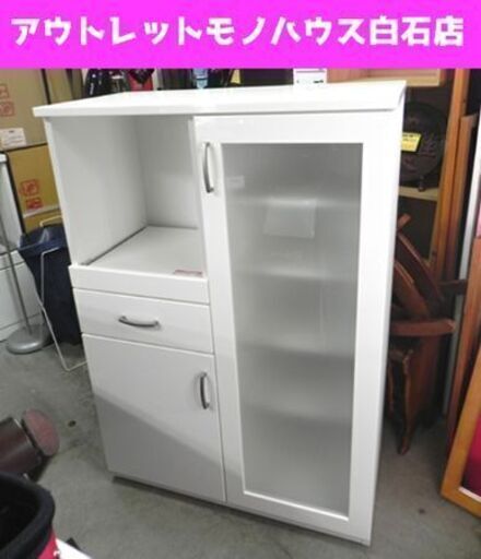 ミドルレンジボード 幅80cm 奥行42 高さ115 食器棚 ホワイト 白エナメル ☆ PayPay(ペイペイ)決済可能 ☆ 札幌市 白石区 東札幌