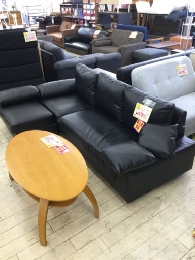 12/19 福岡 東区 和白 カウチソファ コーナーソファ 3Pソファ 人気のブラック 椅子 オットマン 足置き付き