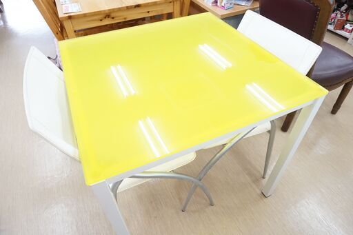 ダイニングテーブルセット☆ガラステーブル☆イス2脚付き☆幅80×奥行80×高さ73㎝