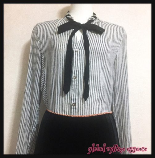 ご購入者様決定[global rythme essence]ボウタイロングブラウスボタンシャツ