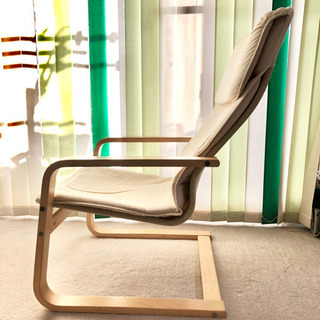 分解可 IKEA アームチェア　ナチュラル　木目　× 白地　座布団・座布団カバー・ボックスシーツ付き　イケア　ロッキングチェアの画像