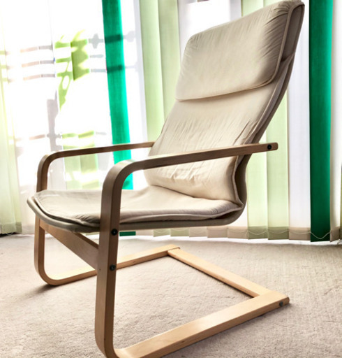 分解可 IKEA アームチェア　ナチュラル　木目　× 白地　座布団・座布団カバー・ボックスシーツ付き　イケア　ロッキングチェア