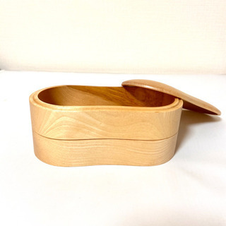 【新品】日本製　木製　弁当箱　二段　北海道産木材　ナチュラル  ウッド　木工　ビーンズの画像
