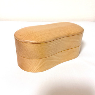 【新品】日本製　木製　弁当箱　二段　北海道産木材　ナチュラル  ウッド　木工　ビーンズの画像