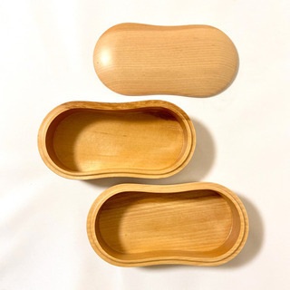 【新品】日本製　木製　弁当箱　二段　北海道産木材　ナチュラル  ウッド　木工　ビーンズの画像