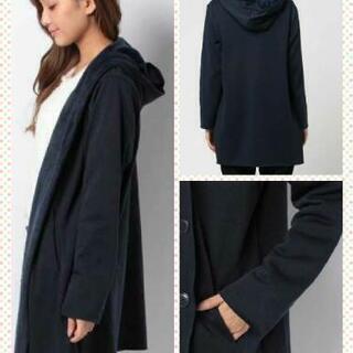 新品タグ付☆マーブルワルツ☆あたたかな裏シャギーフードトッパー３つボタン♪ネイビーMの画像