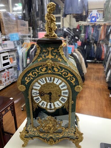 ウエストミンスターチャイム　アンティーク象嵌置時計　イタリア製　動作不良品　※要オーバーホール　※裏面企業刻印有