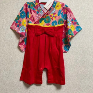 袴　振袖風　ロンパース　女の子　70cm 新品の画像