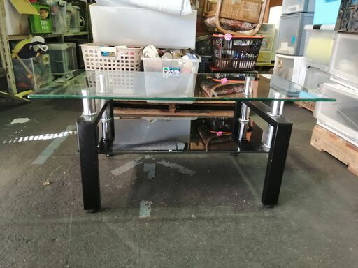 【現地取引限定】【清掃済】☆ガラスローテーブル【黒】☆