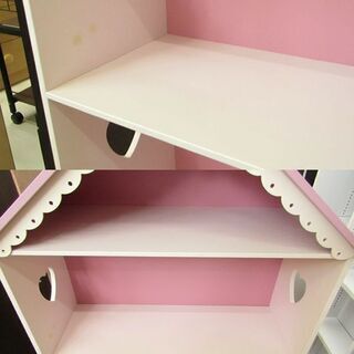 札幌市/清田区 マザーガーデン/Mother garden 野いちご 木のおうち型本棚 屋根型 ピンク 収納棚 ままごとの画像
