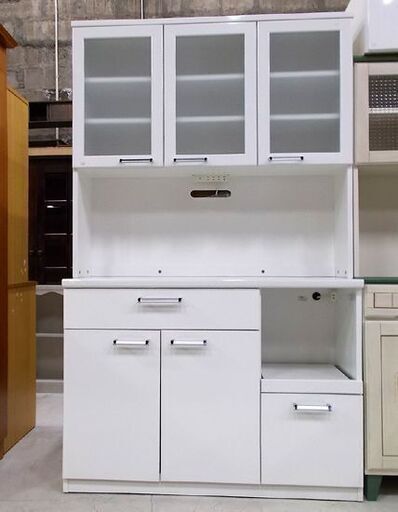 レンジボード 幅118cm 高さ196cm 白 上下セパレート 食器棚 レンジ台 キッチンボード ホワイト 札幌市東区 新道東店