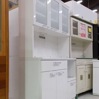 レンジボード 幅118cm 高さ196cm 白 上下セパレート 食器棚 レンジ台