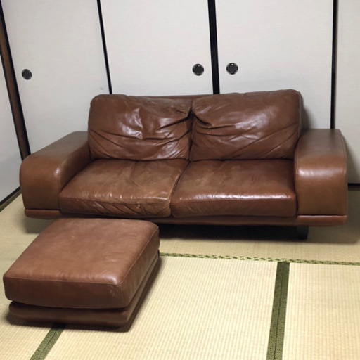 アクタス◇five by fibe 3人掛け トリプルソファ 総革 高級 ワイド オットマン
