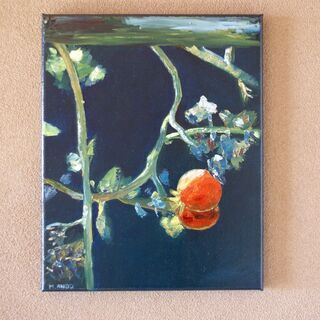 油絵　直筆　絵画：　秋のトマト