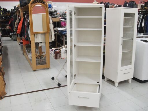キャビネット 幅45×奥42×高151cm 左開き FSVII-65A ホワイト 収納棚 コレクションボード 可動式棚板 多目的収納 