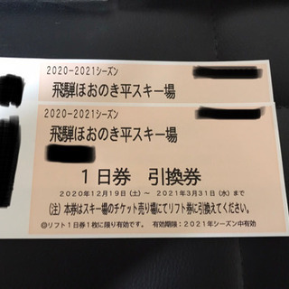 飛騨ほうのき平　一日リフト券　ペア2枚6000円