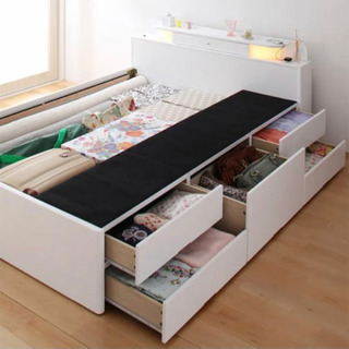 解体可能】収納付き 照明付き セミダブルベッド