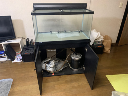GEX ガラス水槽セット　台付き　手前フレーム無し！