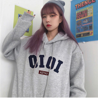 【OIOI】韓国　パーカー　長袖　男女兼用　グレー　大きいサイズの画像