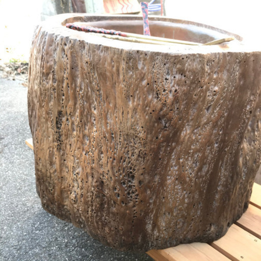 木製火鉢+銅板付☆木彫り・くり抜き☆43cm×35cm×高さ30cm
