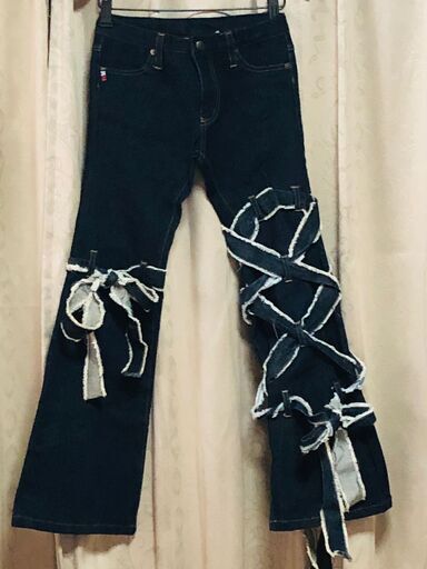 150 はなぶうたんリボンレースアップデニム ストレッチ