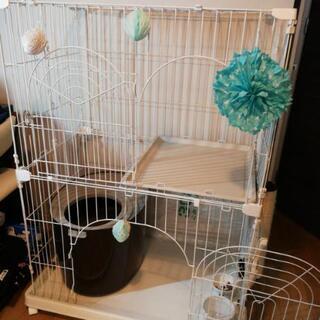 猫ケージ アイリスオーヤマ 2段 スリ厶　キャスター付　PEC-902　※猫ちゃんが落ちつける空間を作れる暗幕もお付けいたしますの画像