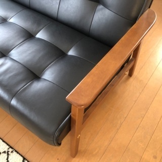 アンティーク調　2人掛けソファ 合皮レザー(ブラック)の画像