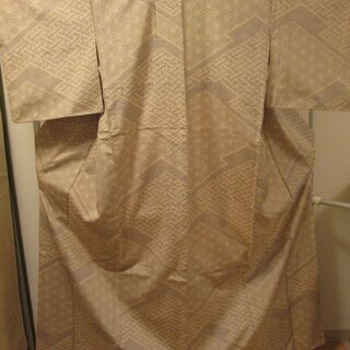 結城紬　ベージュ　袷　身丈166㎝